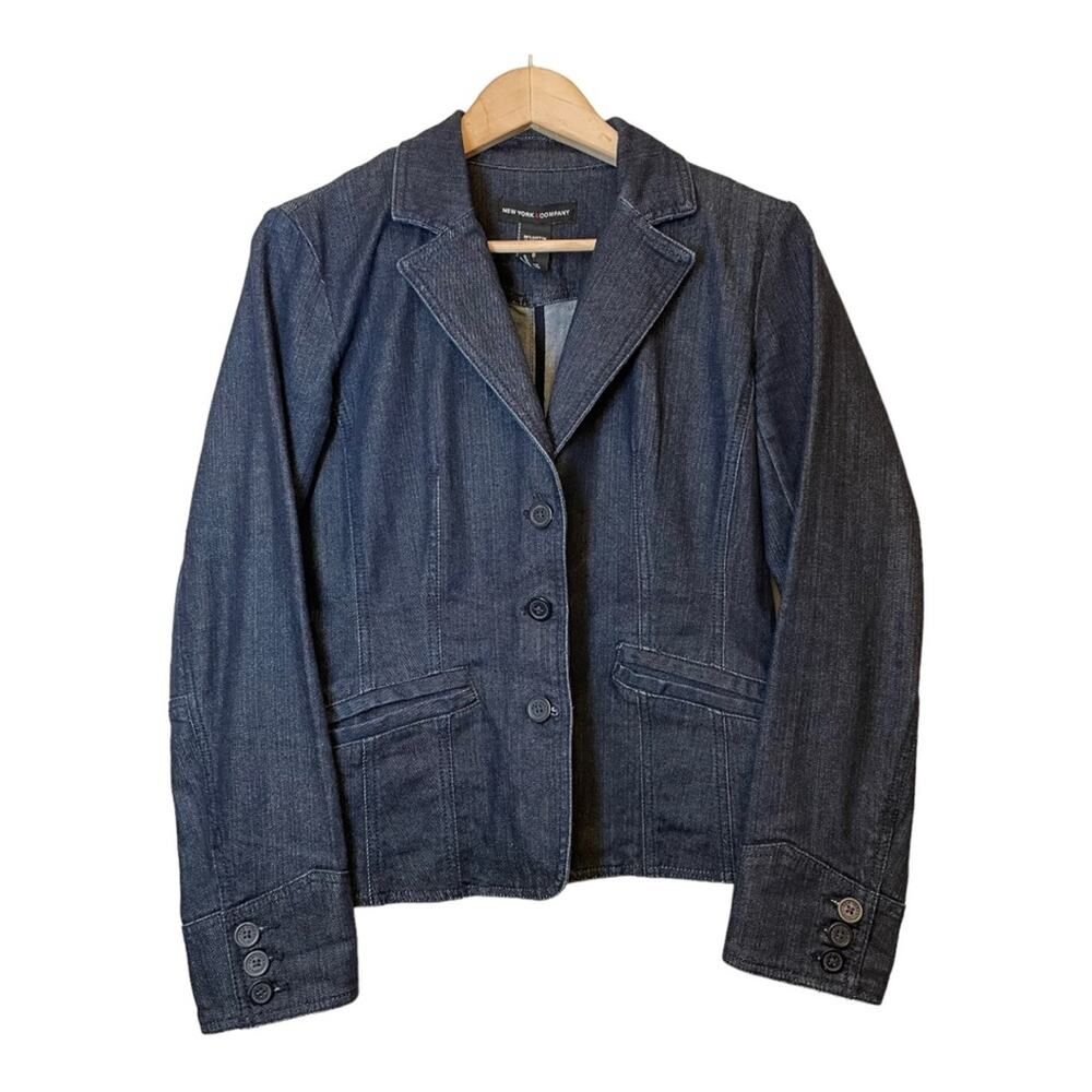 New York & Company Denim Blazer Jacket Jean Blue Womens 8